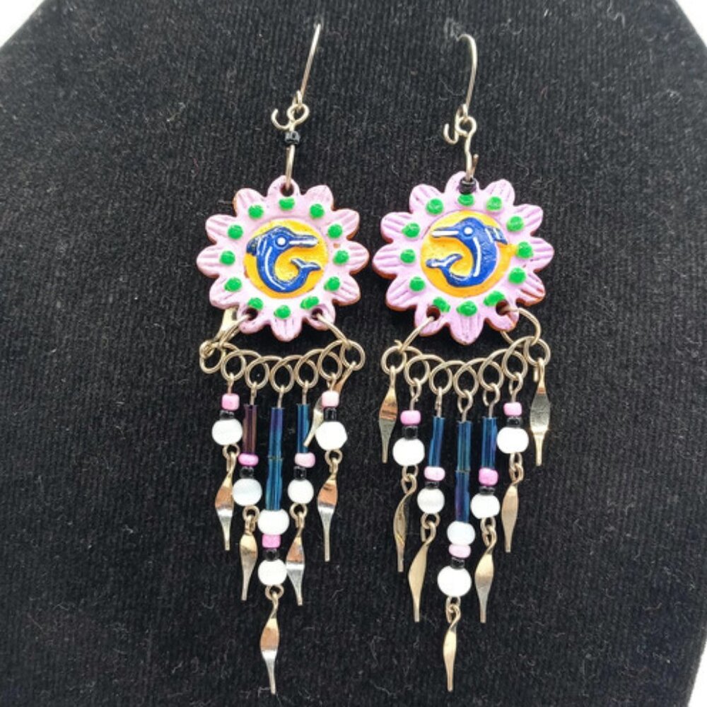 Peruvian Ceramic Earrings Flower Design